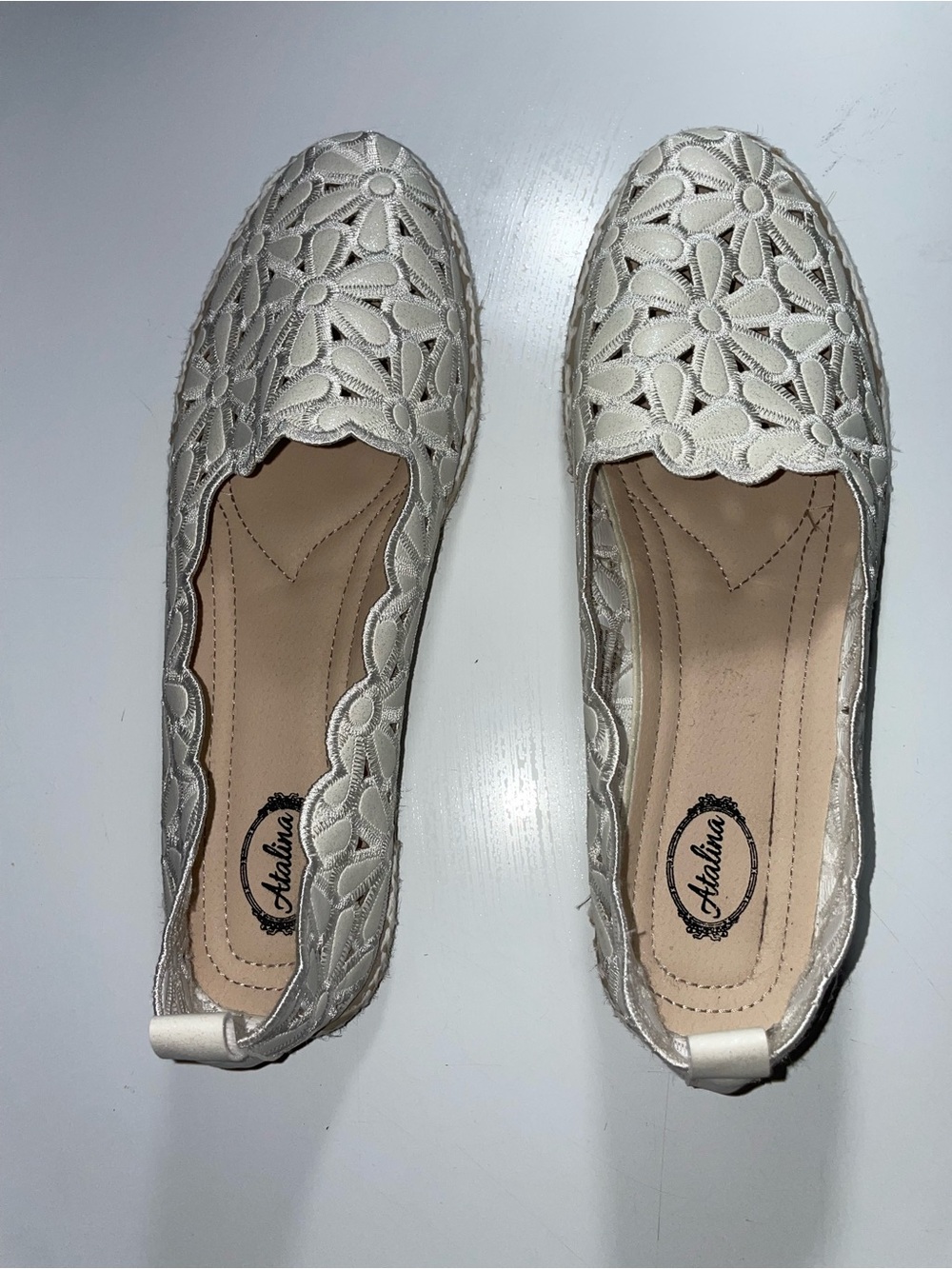 Pearl Floral Lace Espadrille Flats Wide Width 9W Comfortable Slip-On Shoes